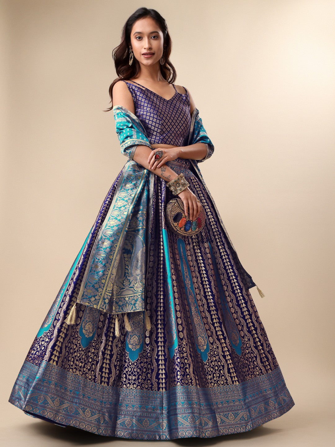 Lorenvalley Fashion Blue Ready to Wear Lehenga & Unstitched Blouse With Dupatta | Grocsy