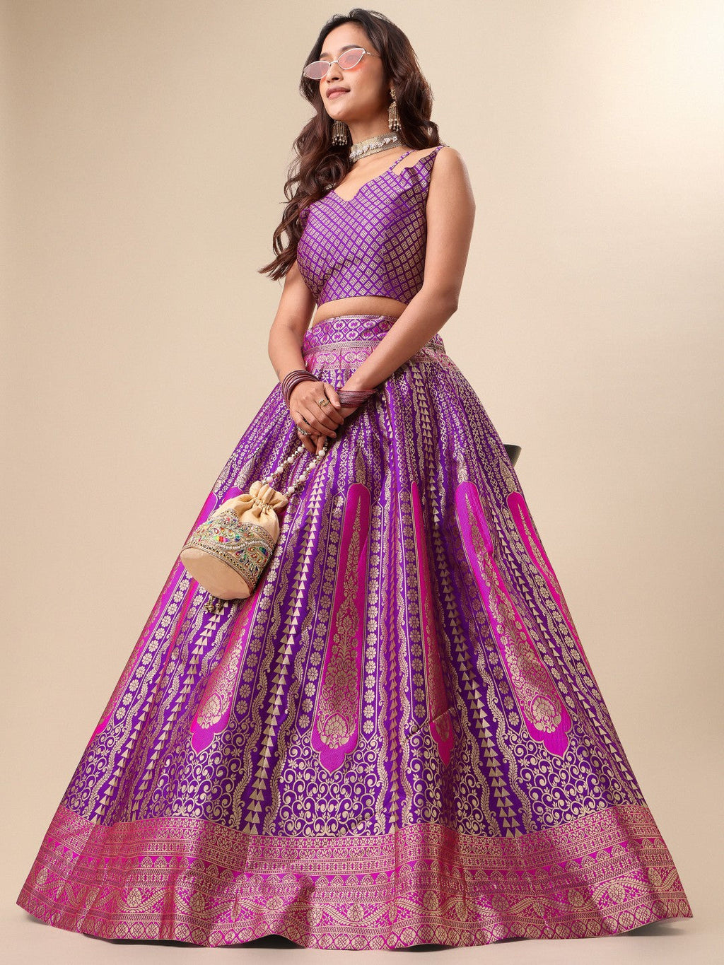 Lorenvalley Fashion Purple Ready to Wear Lehenga & Unstitched Blouse With Dupatta | Grocsy