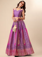 Lorenvalley Fashion Purple Ready to Wear Lehenga & Unstitched Blouse With Dupatta | Grocsy