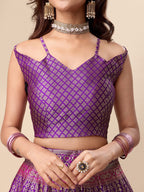 Lorenvalley Fashion Purple Ready to Wear Lehenga & Unstitched Blouse With Dupatta | Grocsy
