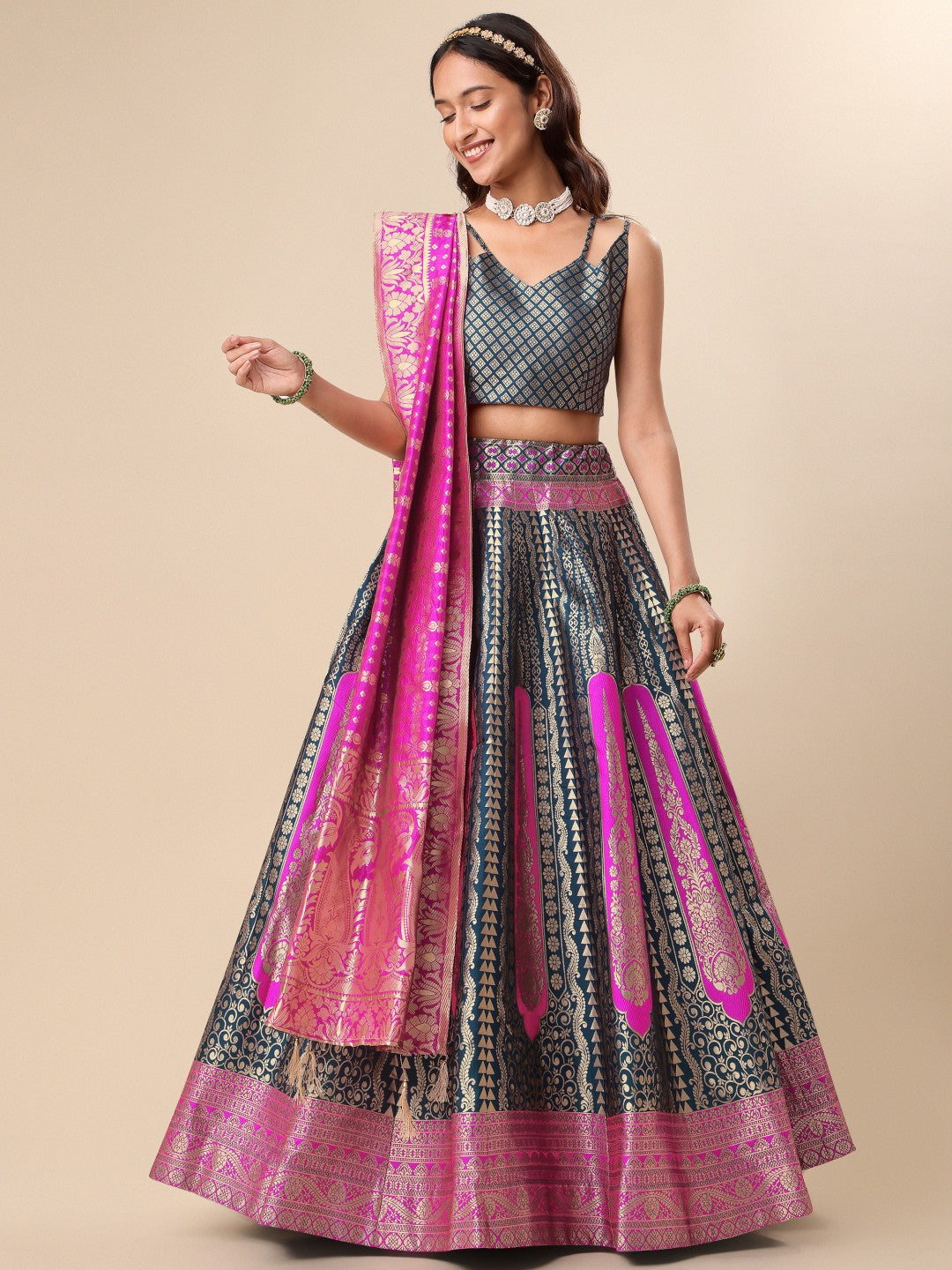 Lorenvalley Fashion Rama Ready to Wear Lehenga & Unstitched Blouse With Dupatta | Grocsy