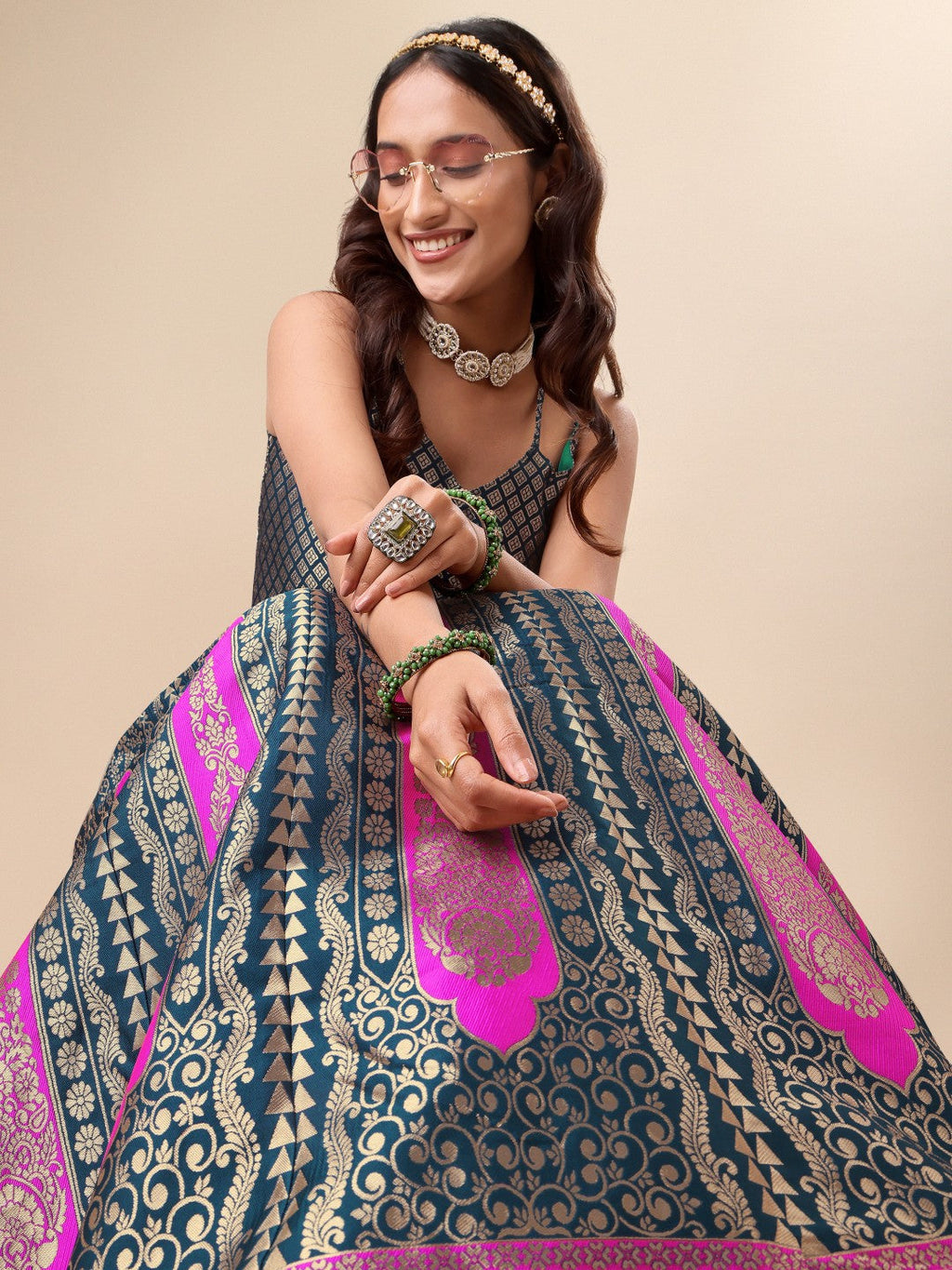Lorenvalley Fashion Rama Ready to Wear Lehenga & Unstitched Blouse With Dupatta | Grocsy
