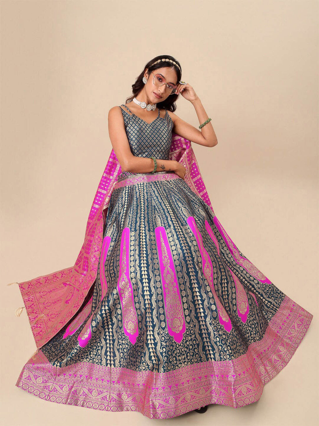 Lorenvalley Fashion Rama Ready to Wear Lehenga & Unstitched Blouse With Dupatta | Grocsy