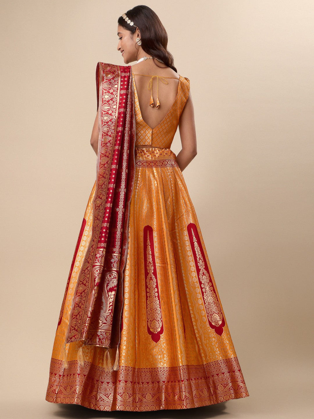 Lorenvalley Fashion Orange Ready to Wear Lehenga & Unstitched Blouse With Dupatta | Grocsy