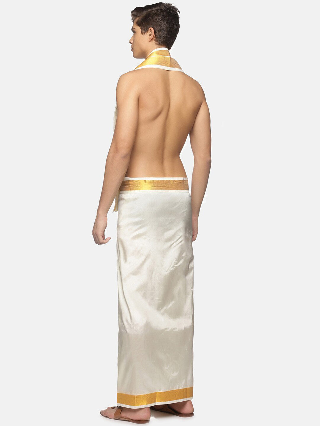 Sethukrishna Cream-Coloured Solid Dhoti For Men | Grocsy