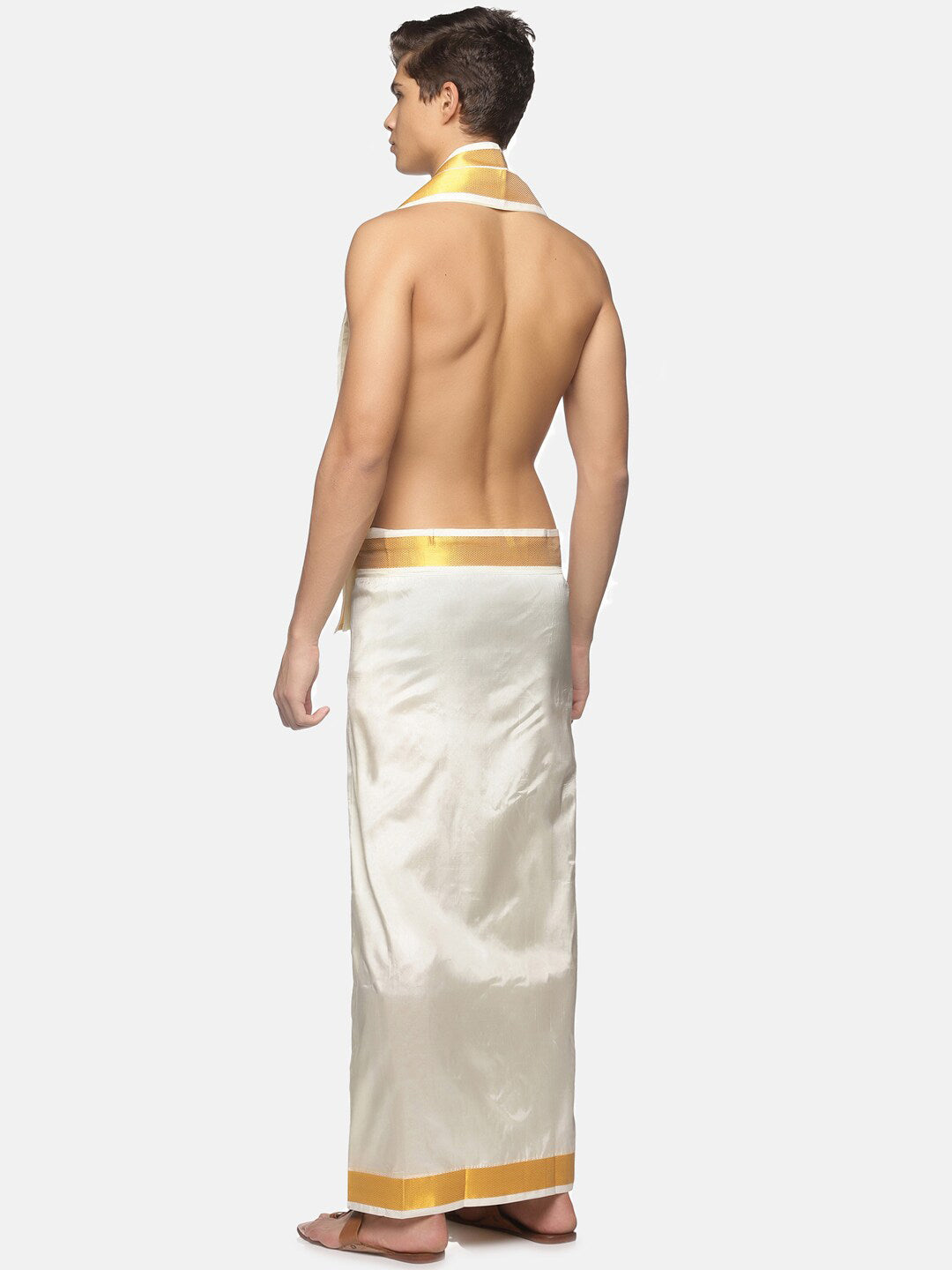 Sethukrishna Cream-Coloured Solid Dhoti For Men | Grocsy