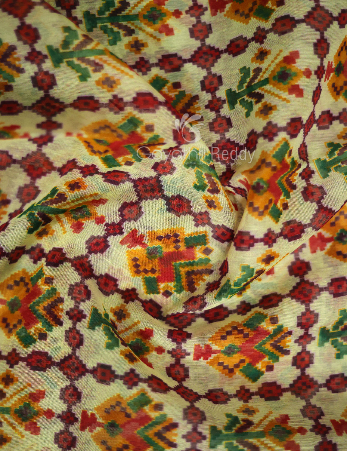 Shades of Cream Patola Print Semi Chanderi Saree By Gayathri Reddy Designer Studio | Grocsy