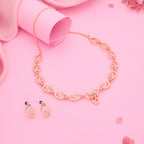 Tehzeeb Creationss Gold-Polished Choker White Stone Necklace With Stud Earrings | Grocsy