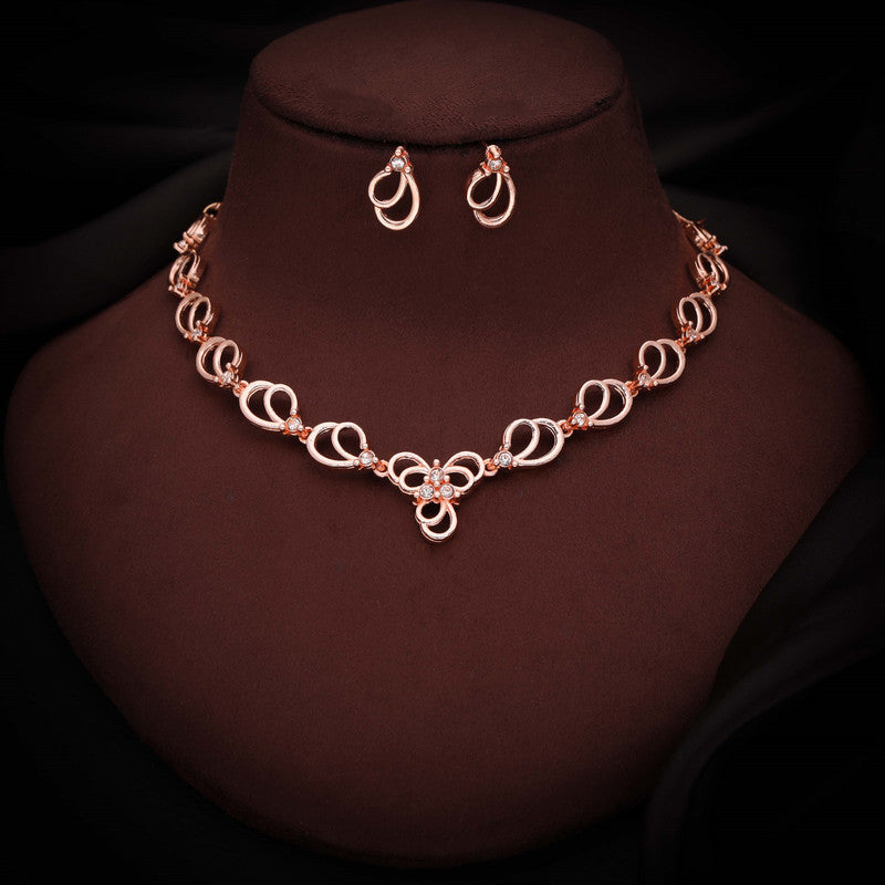 Tehzeeb Creationss Gold-Polished Choker White Stone Necklace With Stud Earrings | Grocsy