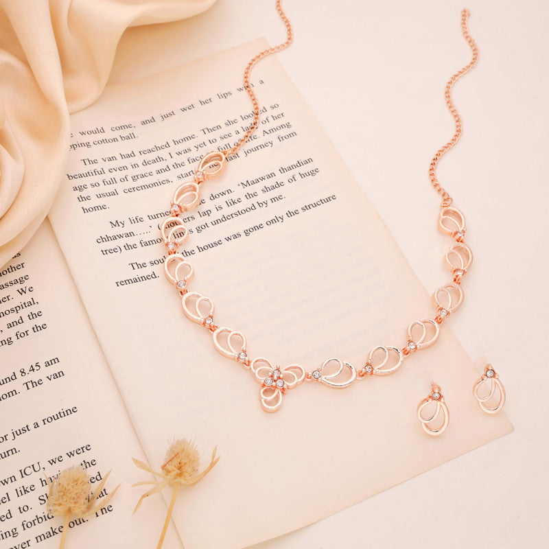 Tehzeeb Creationss Gold-Polished Choker White Stone Necklace With Stud Earrings | Grocsy