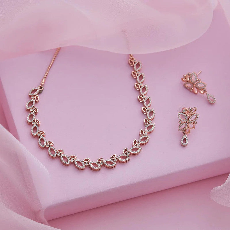 Tehzeeb Creationss Rose Gold-Polished Necklace With Stud | Grocsy