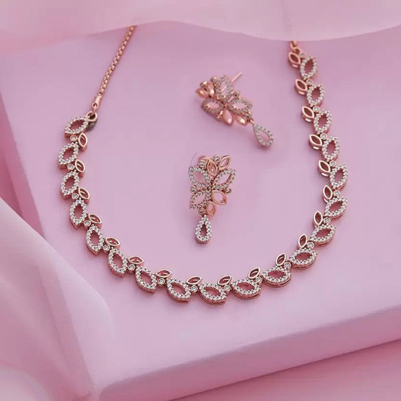 Tehzeeb Creationss Rose Gold-Polished Necklace With Stud | Grocsy