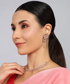 Tehzeeb Creationss Rose Gold-Polished Necklace With Stud | Grocsy