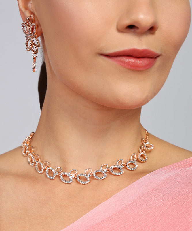 Tehzeeb Creationss Rose Gold-Polished Necklace With Stud | Grocsy