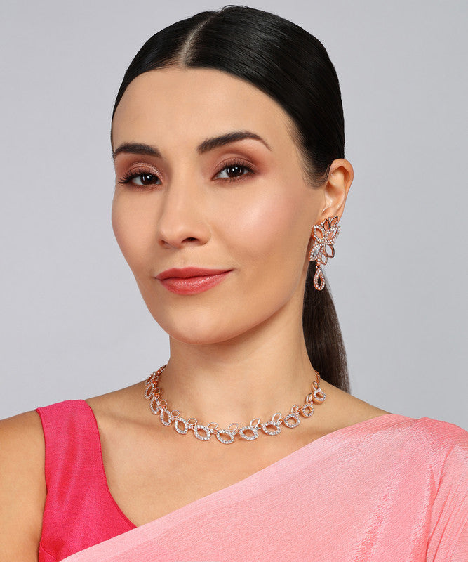 Tehzeeb Creationss Rose Gold-Polished Necklace With Stud | Grocsy
