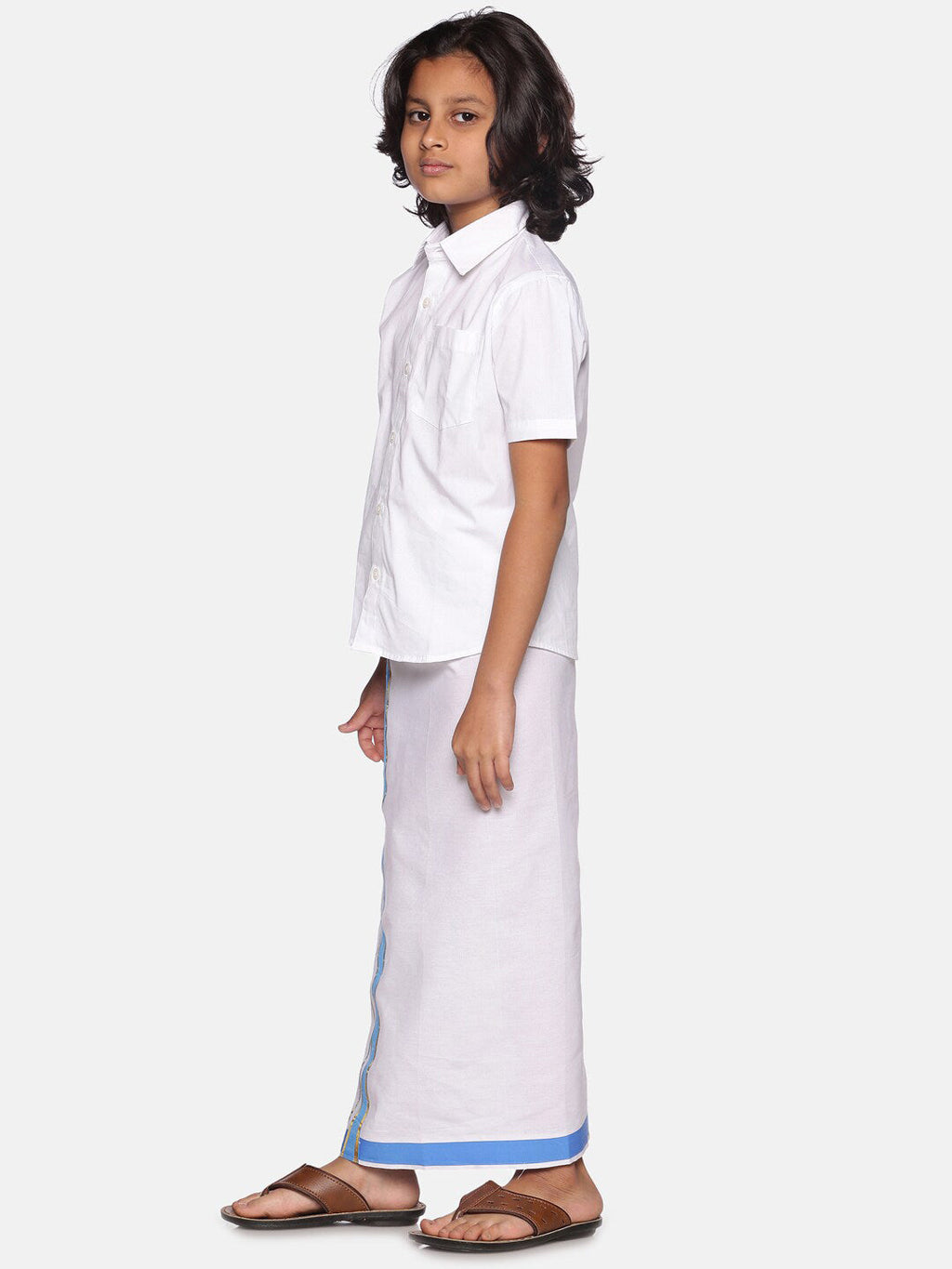 Sethukrishna Boys White Pure Cotton Shirt with Readymade Dhoti | Grocsy