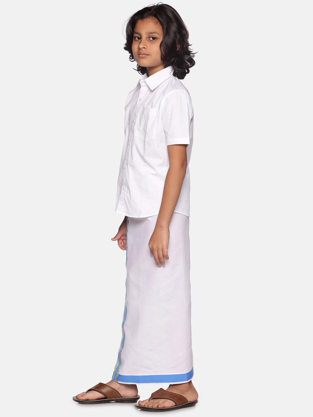 Sethukrishna Boys White Pure Cotton Shirt with Readymade Dhoti | Grocsy