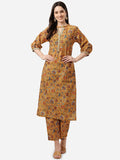 HERE&NOW Women Mustard Yellow Floral Printed Kurti with Trousers | Grocsy