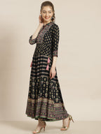 Juniper Womens Dark Blue Foil Printed Circular Maxi Dress With Yoke Embroidery | Grocsy