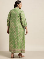 Juniper Women`s Pista Green Rayon Fusion Wear Printed A-line Dress | Grocsy
