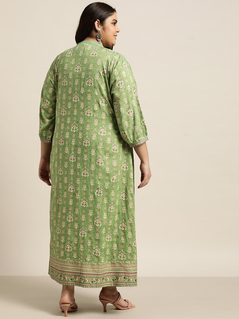 Juniper Women`s Pista Green Rayon Fusion Wear Printed A-line Dress | Grocsy