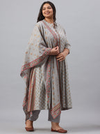 Juniper Women`s Grey Rayon Daily Wear Printed A-line Kurta Sets | Grocsy