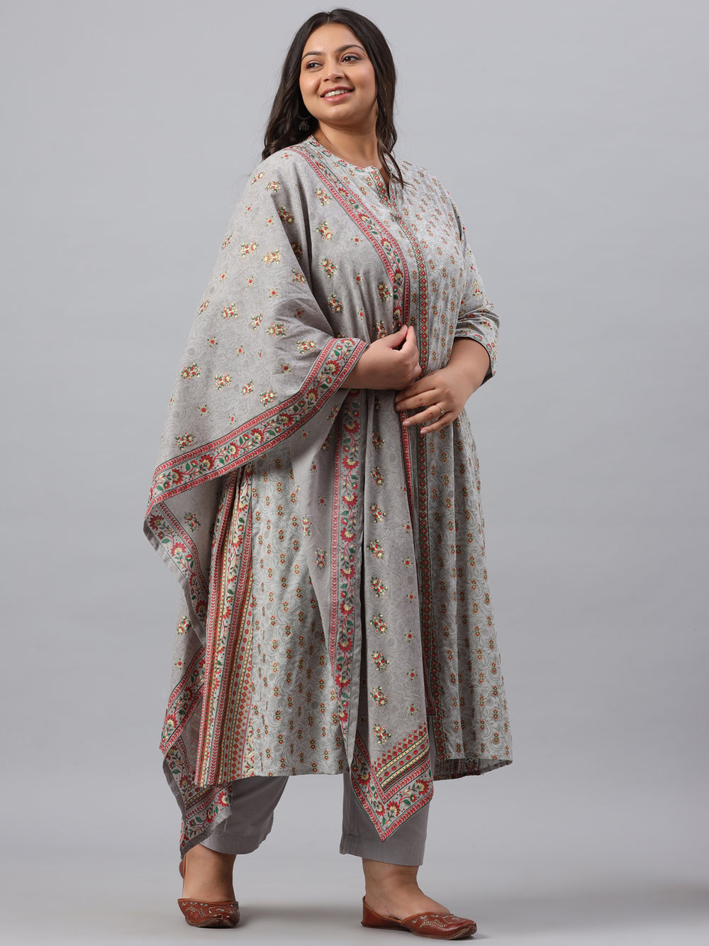 Juniper Women`s Grey Rayon Daily Wear Printed A-line Kurta Sets | Grocsy