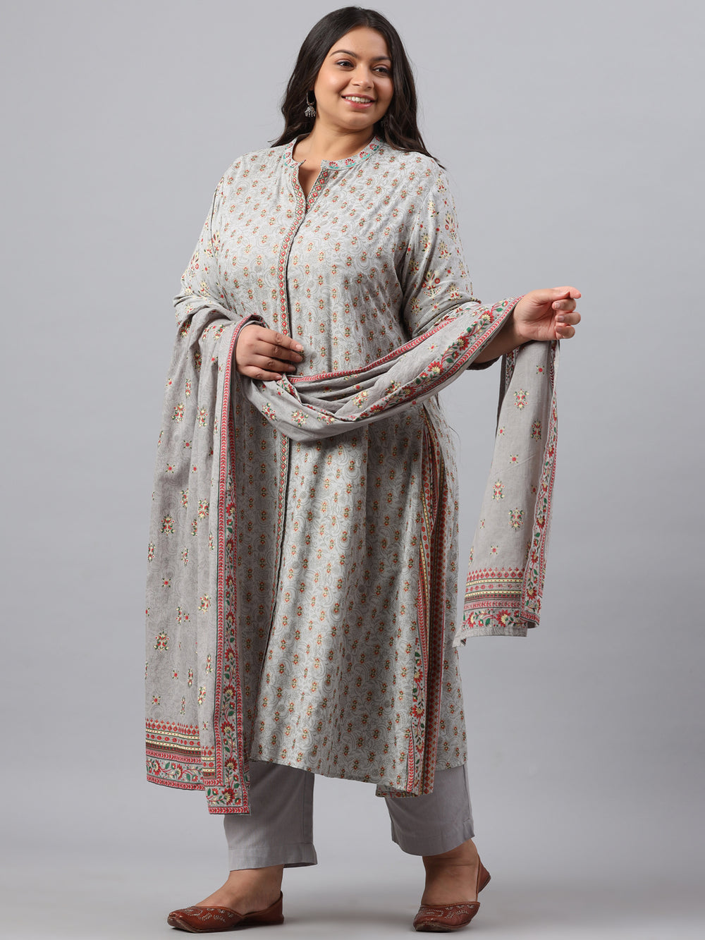 Juniper Women`s Grey Rayon Daily Wear Printed A-line Kurta Sets | Grocsy