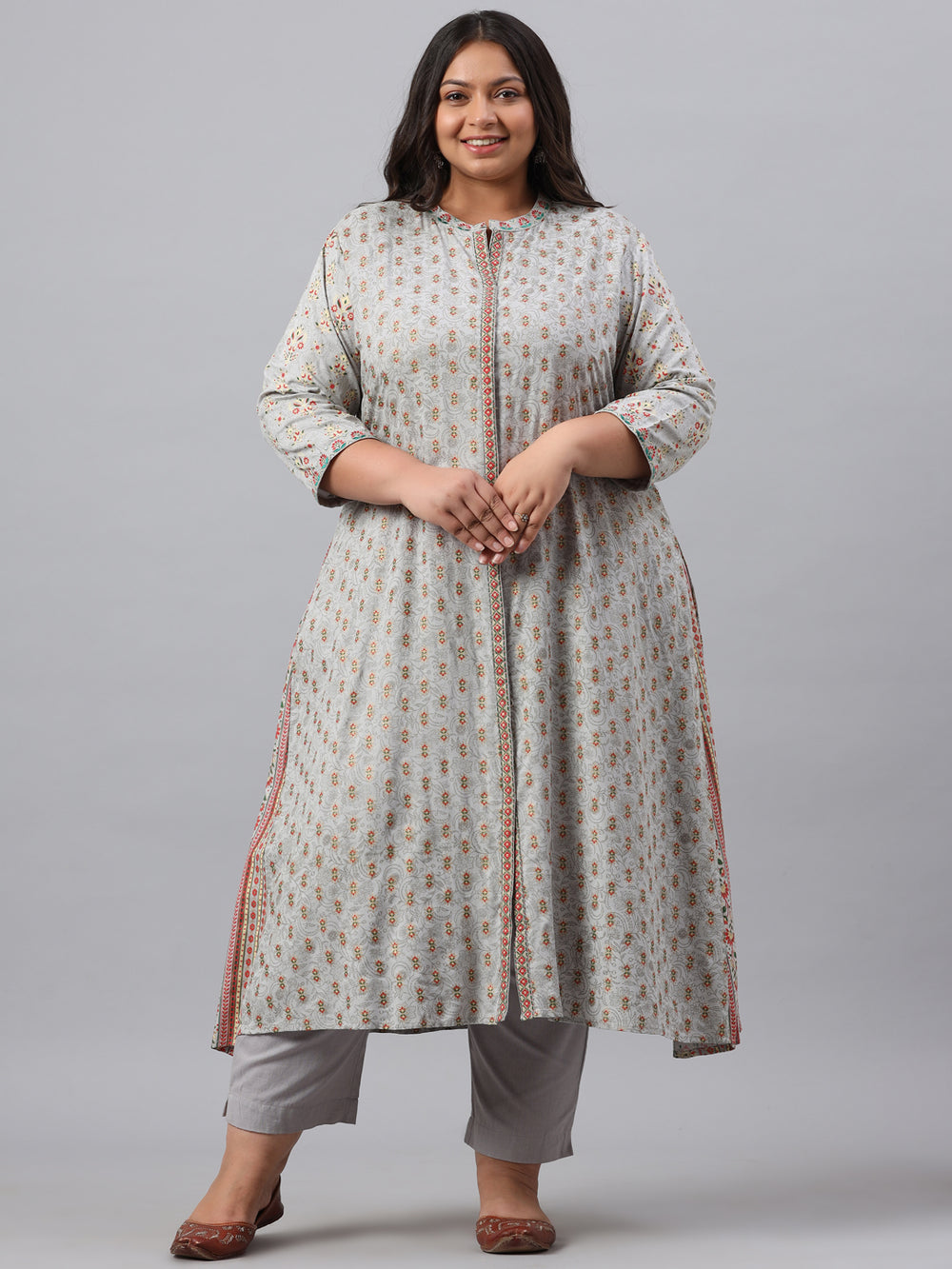 Juniper Women`s Grey Rayon Daily Wear Printed A-line Kurta Sets | Grocsy