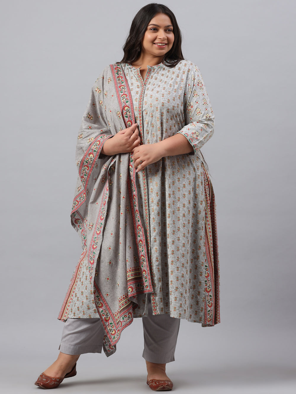 Juniper Women`s Grey Rayon Daily Wear Printed A-line Kurta Sets | Grocsy