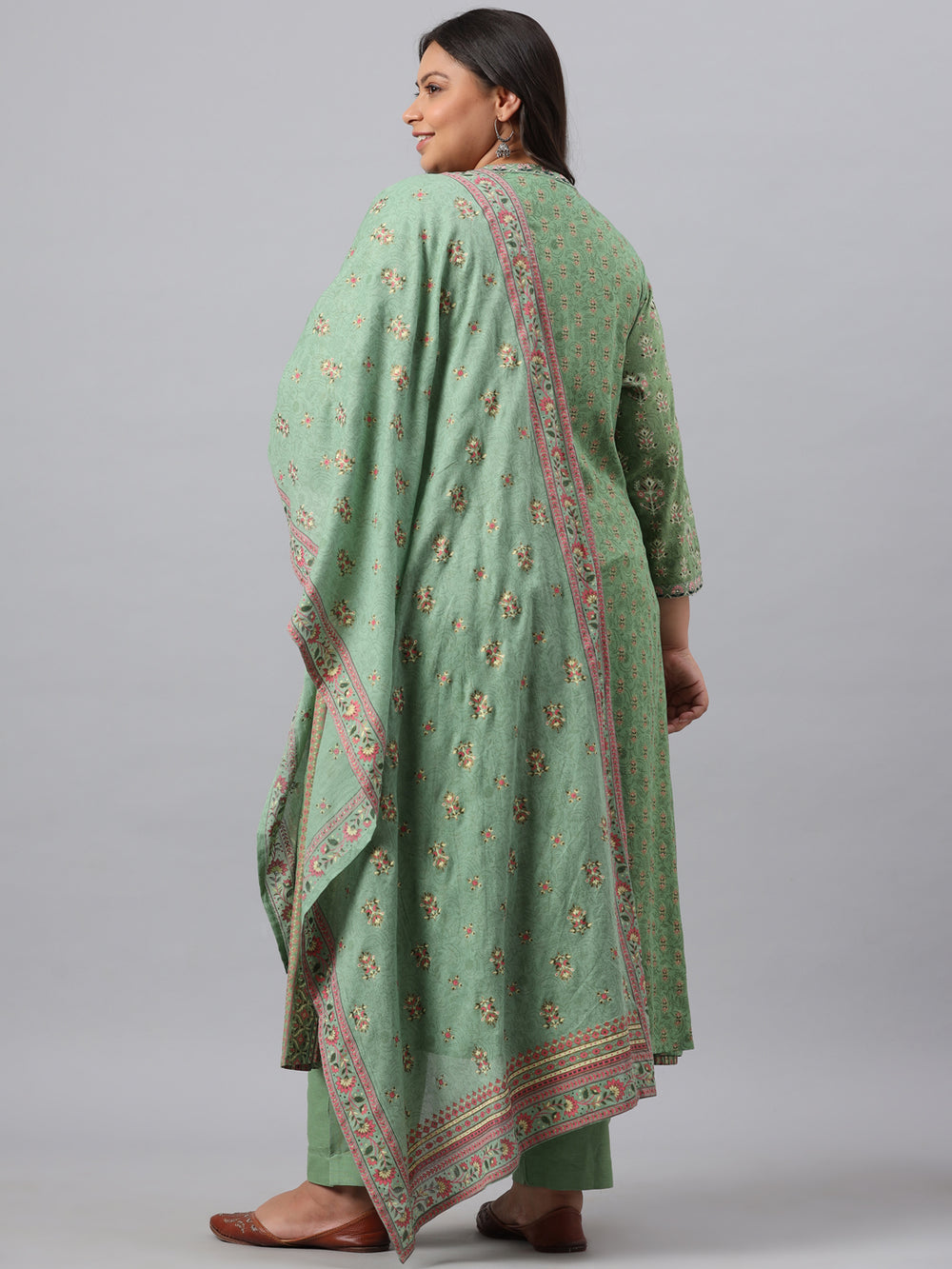 Juniper Women`s Pista Green Rayon Daily Wear Printed A-line Kurta Sets | Grocsy