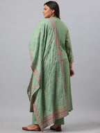 Juniper Women`s Pista Green Rayon Daily Wear Printed A-line Kurta Sets | Grocsy