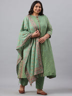 Juniper Women`s Pista Green Rayon Daily Wear Printed A-line Kurta Sets | Grocsy