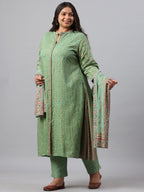 Juniper Women`s Pista Green Rayon Daily Wear Printed A-line Kurta Sets | Grocsy