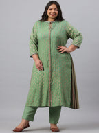 Juniper Women`s Pista Green Rayon Daily Wear Printed A-line Kurta Sets | Grocsy