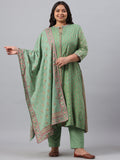 Juniper Women`s Pista Green Rayon Daily Wear Printed A-line Kurta Sets | Grocsy
