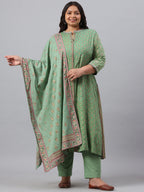 Juniper Women`s Pista Green Rayon Daily Wear Printed A-line Kurta Sets | Grocsy