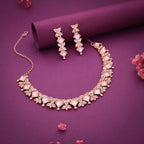 Tehzeeb Creations Rose Gold-Polished Baby Pink Choker Necklace With Dangle Earrings | Grocsy