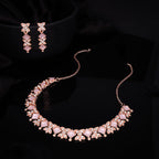 Tehzeeb Creations Rose Gold-Polished Baby Pink Choker Necklace With Dangle Earrings | Grocsy