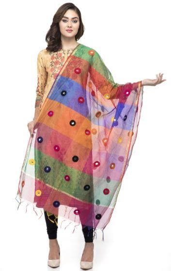 A R Silk Women's Chanderi Thread Work CND Multi Fancy Dupatta | Grocsy