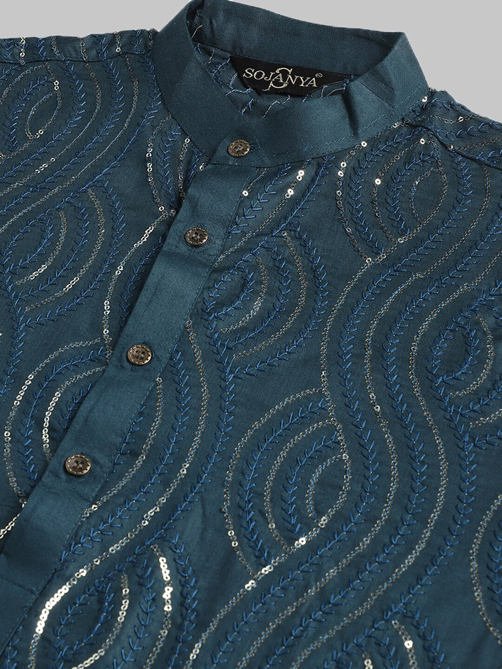 Sojanya Ethnic Motifs Embroidered Sequinned Pure Cotton Kurta with Churidar | Grocsy