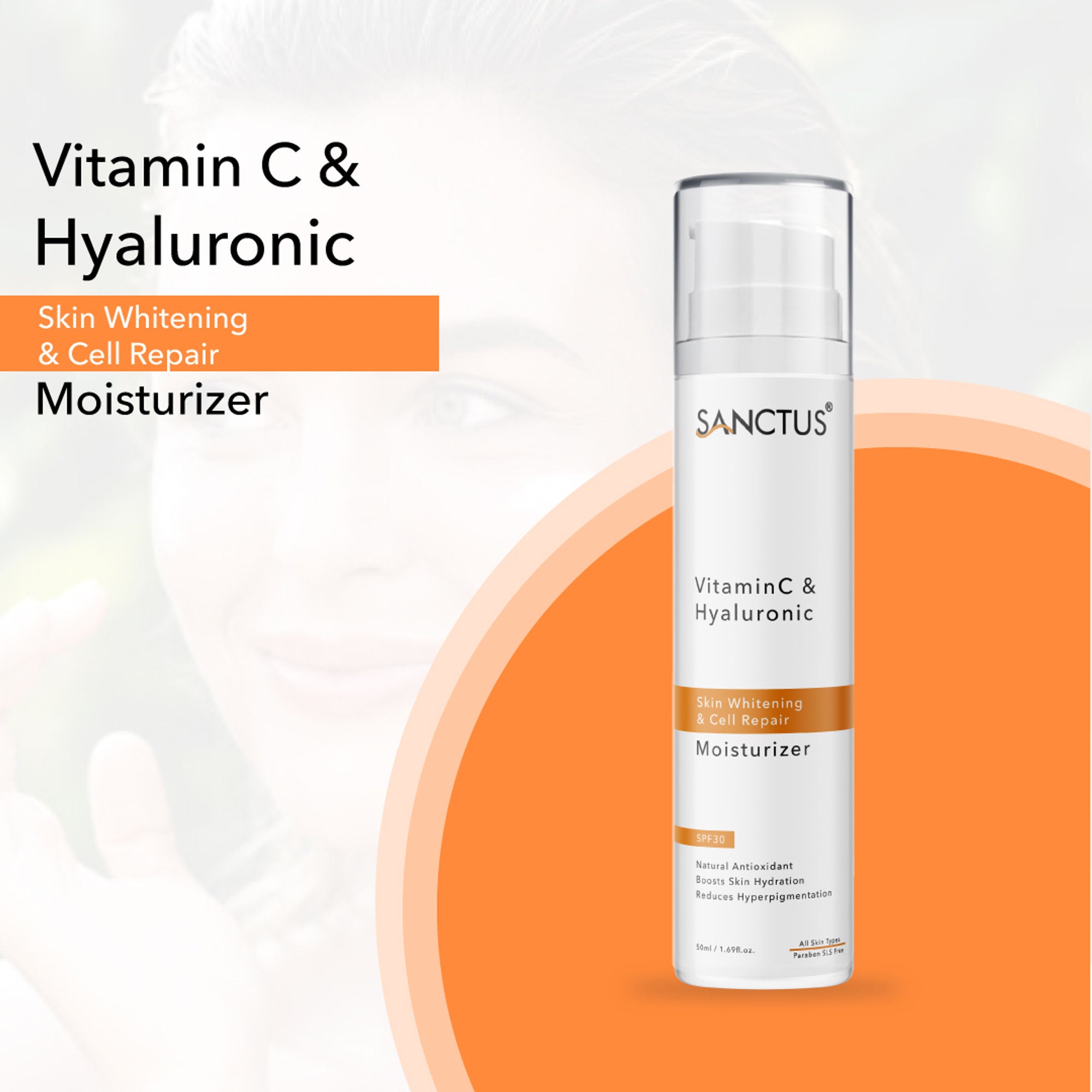 SANCTUS Hyaluronic & Vitamin C Oil-Free Face Moisturizer SPF 30 | Grocsy