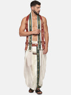 Sethukrishna Men Cream Coloured Solid Dhoti Pant With Angavastram | Grocsy