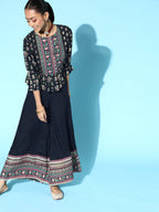 Juniper Womens Black Floral Printed Rayon Clothing Set | Grocsy