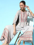 Juniper Womens Grey Floral Printed Rayon Clothing Set | Grocsy