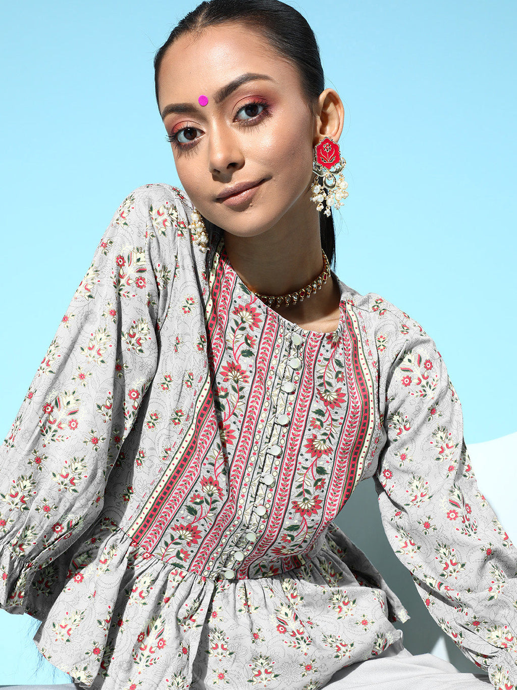 Juniper Womens Grey Floral Printed Rayon Clothing Set | Grocsy