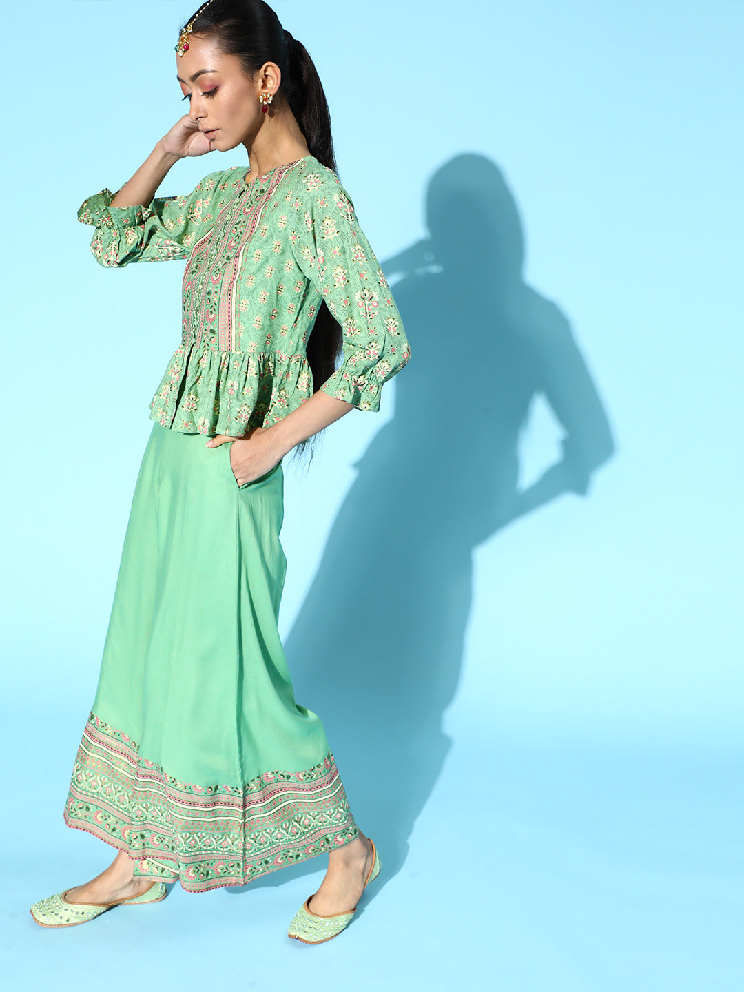 Juniper Womens Pistagreen Floral Printed Rayon Clothing Set | Grocsy
