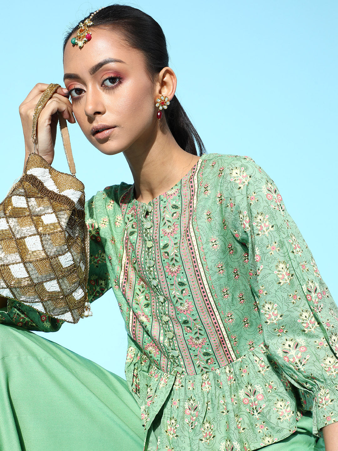 Juniper Womens Pistagreen Floral Printed Rayon Clothing Set | Grocsy