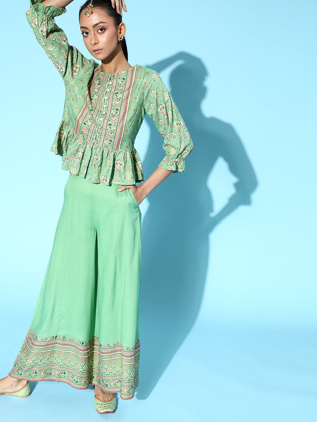Juniper Womens Pistagreen Floral Printed Rayon Clothing Set | Grocsy