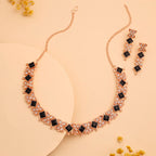 Tehzeeb Creations Rose Gold-Polished Black Choker Necklace With Dangle Earrings - Swadesiicart